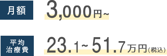 月額3,000円/平均治療費23.1～51.7万円